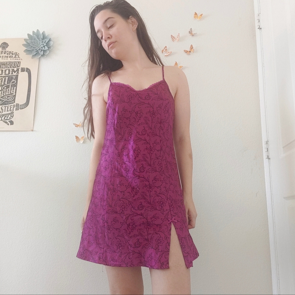 Pink-Purple Silky Floral Nightgown